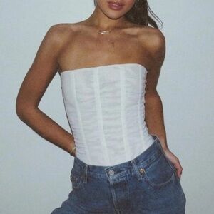 White Sheer Mesh Strapless Corset Top with